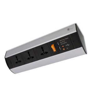 掛牆/檯面兩用式排插 - 3位UNI插座 + 2位USB快速充電器 (Max.10.5W)