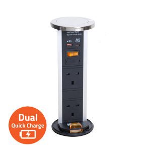 IP54 防水升降式排插 - 2位英式(港式)插座 + 2位USB快速充电器 (Max.20W)