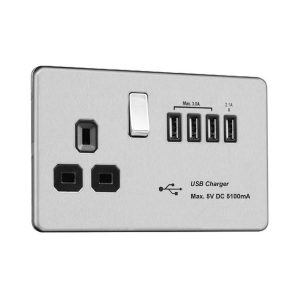 13A Switched Socket with 5.1A Quad USB Charger (Max.25.5W)
