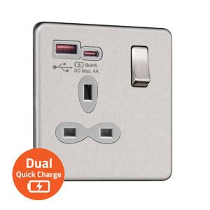 13A 1G Switched Socket with Dual USB Quick Charger - Type A + C (Max.20W)