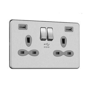 13A 2G Switched Socket with 4A High Power Dual USB Charger (Max.20W)