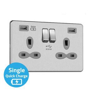 13A 2G Switched Socket with Dual USB Charger - USB-A + USB-A Quick charge (Max.20W)
