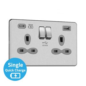 13A 2G Switched Socket with Dual USB Charger - USB-A + USB-C Quick charge (Max.20W)