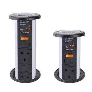 IP54 防水升降式排插 - 2 USB充電接口 + 2 英式(港式)插座 - 黑色