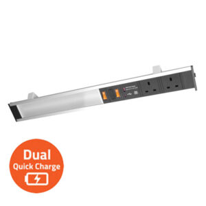 Slimline Power Station with 2 x BS Sockets,  LED Strip Light and Dual USB Quick Charger - USB-A/C